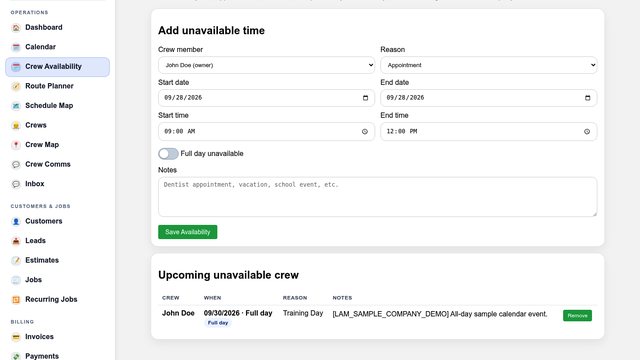 Crew Availability screenshot