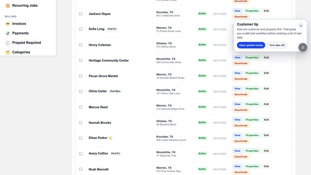 Customers screenshot