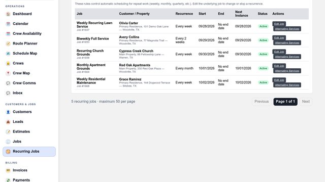Recurring Jobs screenshot