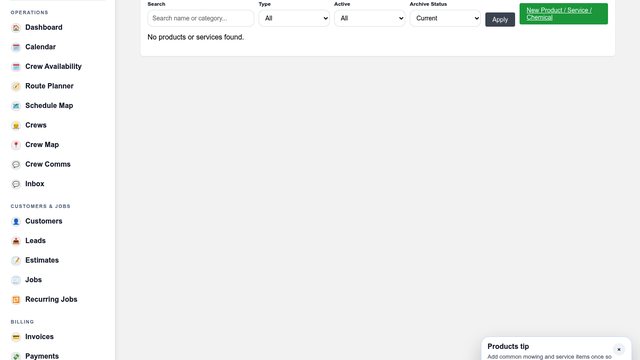 Products screenshot