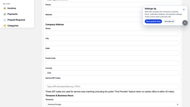 Settings screenshot