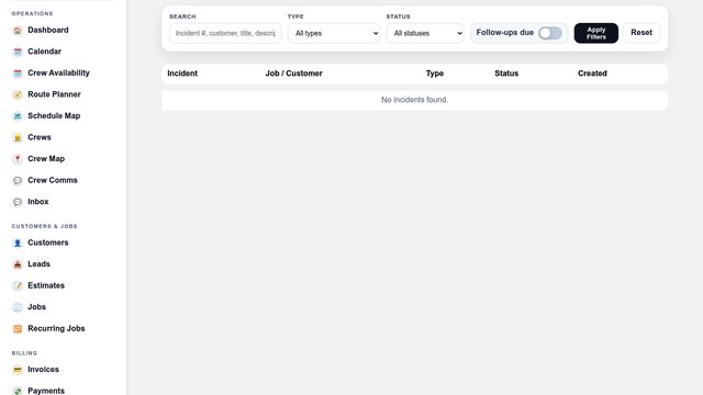 Incidents screenshot